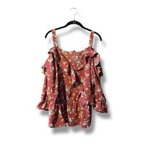 Cato Ruffle Floral Cold Shoulder Blouse